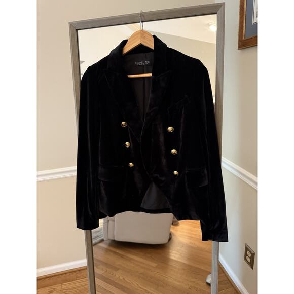 Rachel Zoe Black Velvet Double Breasted Military Jacket Gold Button SmallNew - Picture 3 of 7